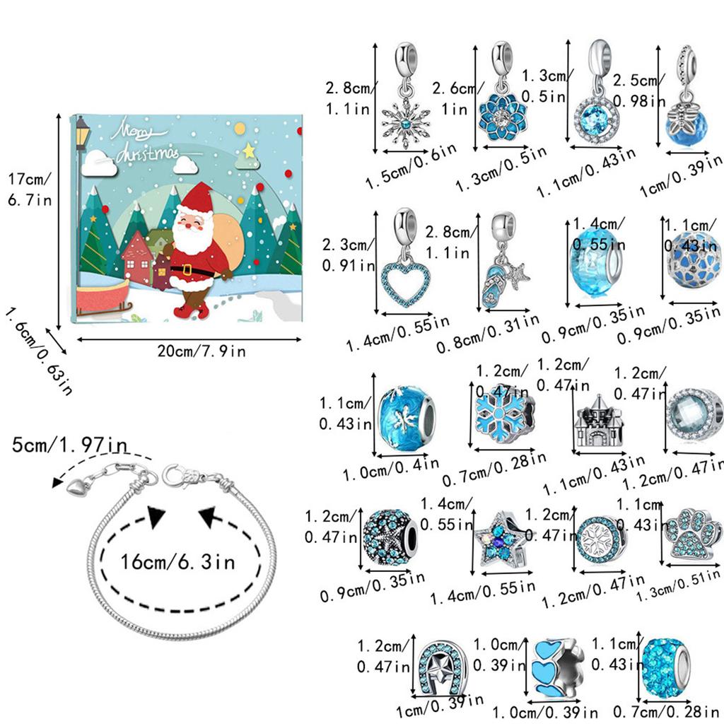 Jewelry Christmas Advent Calendar with 2 Bracelets and 22 Unique Charms Jewelry Set Xmas Countdown Calendar for Kids Teens Women