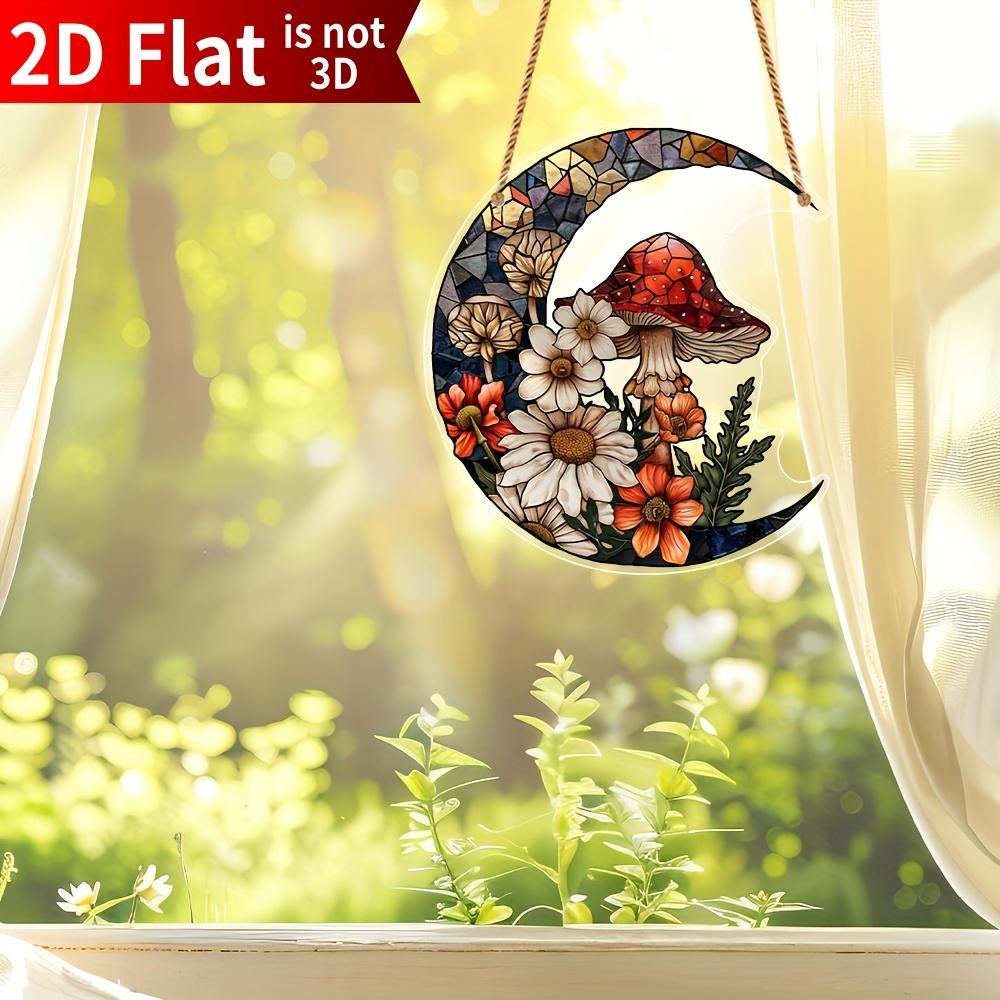 2D flacher Acryl Mondlicht Pilz und Blume Fensteranhänger - Innen- und Außendekoration für Haus und Garten