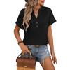 V-neck Button Solid Color Loose Short Sleeved Women's T-shirts