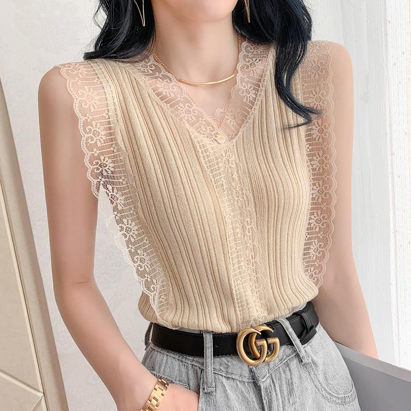 

Сладкий ажурный вязаный маленький жилет, облегающий крой, топ без рукавов внутри, нижняя рубашка one size fits all абрикосовый