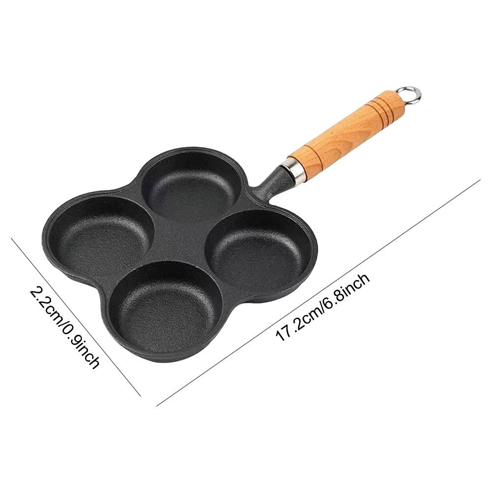 4-Loch Omelettpfanne Omelettpfanne Granitbeschichtung Spiegelei-Pfanne Holzgriff Unterteilte Eier-Omelettpfanne für Zuhause Küche