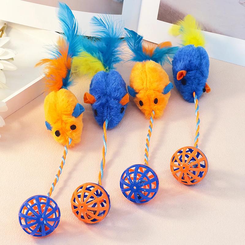 Cat Toys Interactive Mouse with Sounding Bell Ball Pet Chewing Toy Indoor Kitten Feather Mice Toy Set Pet Products Cat Supplies