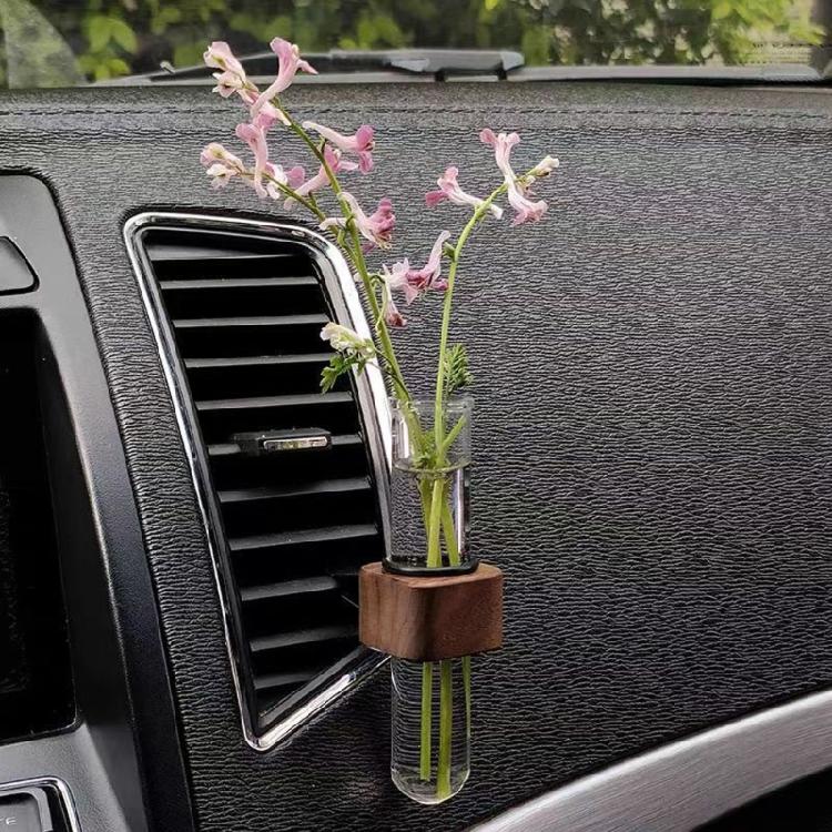 Wooden Car Vent Propagation Vase Holders with Glass Tube Automotive Interior Charm for Plant Display & Interior Decors