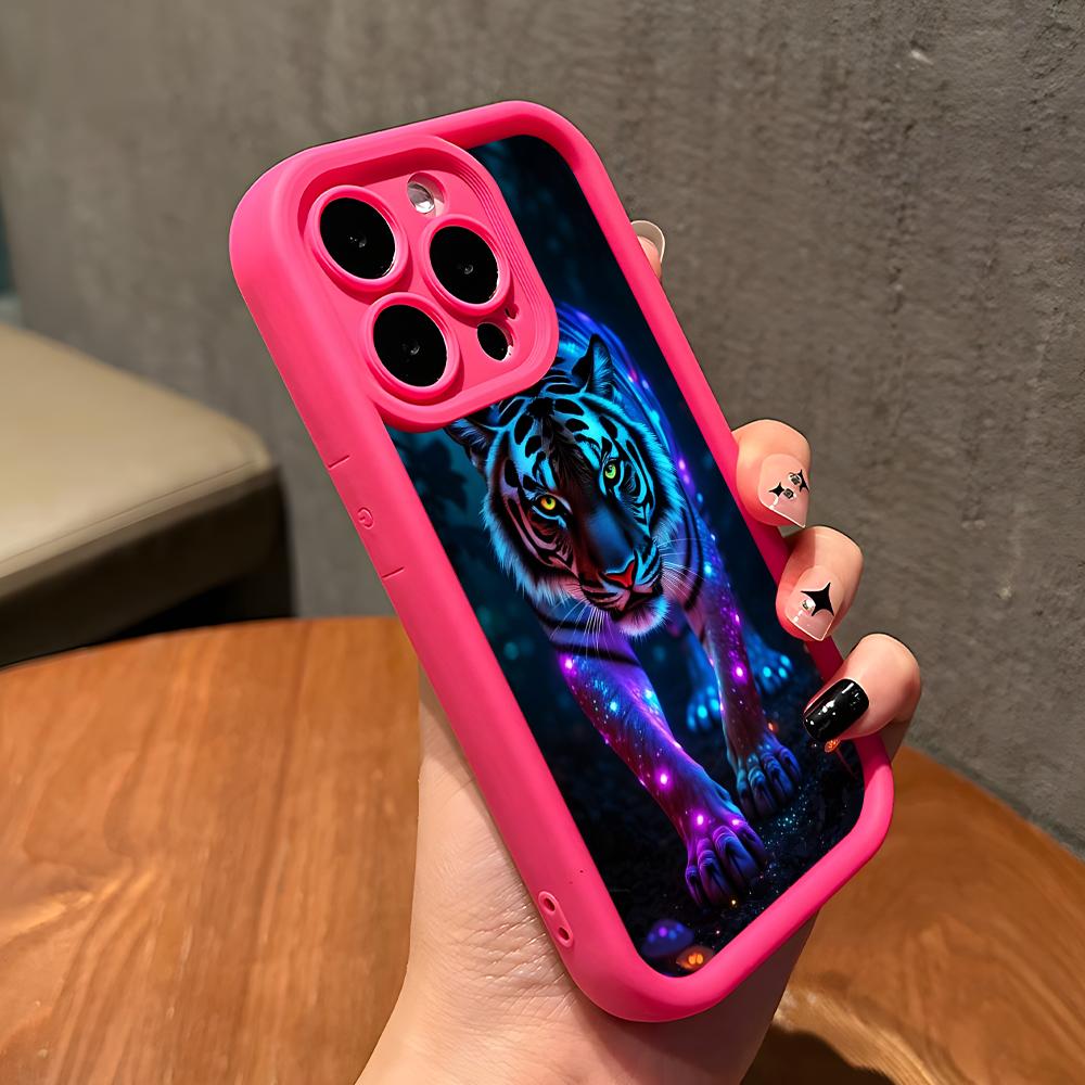 Tiger Neon Dicke TPU Handyhülle für iPhone 17 16 15 14 13 12 11 Air Pro Max Plus Buntes Cover