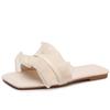 Fashion Large Size Flip-flops Women's Fashion Square Head Open-toed Wooden Ear Edge Soft Soles Anti-slip Wear-resistant Flat Shoes
