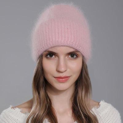 Winter Angora Rabbit Hair Warm Hat Women's Knitted Wool Versatile Ear Protection Hats