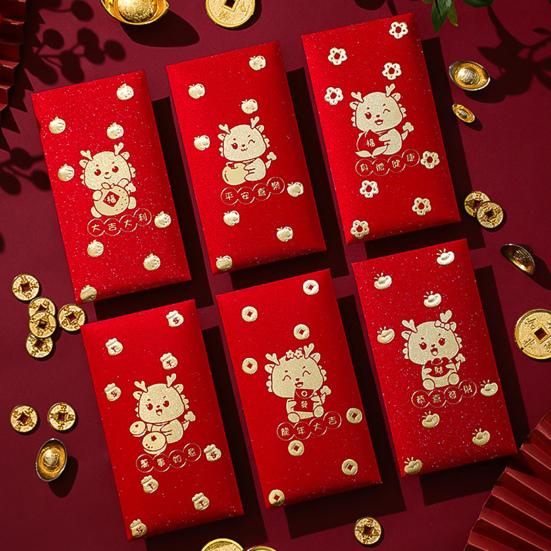 6 sztuk smok czerwona koperta pakiet kreskówka zodiak smok i szczęście błogosławieństwo słowa wzory szczęście papierowa portmonetka dla dzieci przyjaciele śliczne
