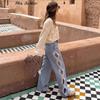 Women's High-waisted Loose-fit Straight-leg Jeans with Side Cut-outs and A Distressed Wash
