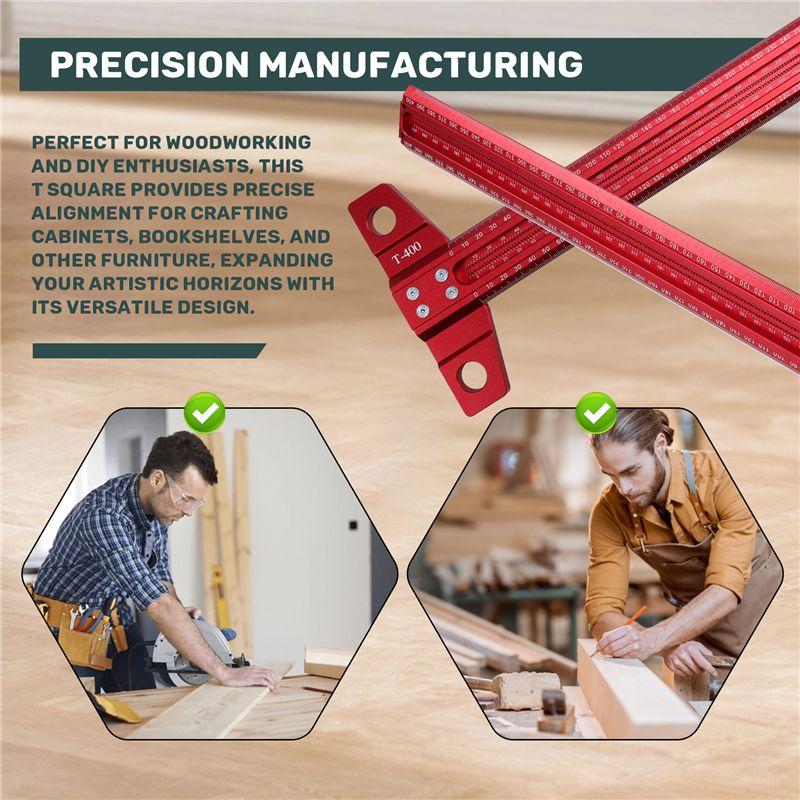 A74E-Precision Marking T-Rule Carpenter's Drawing Ruler Woodworking Marking Ruler Standard Aluminum Alloy Ruler