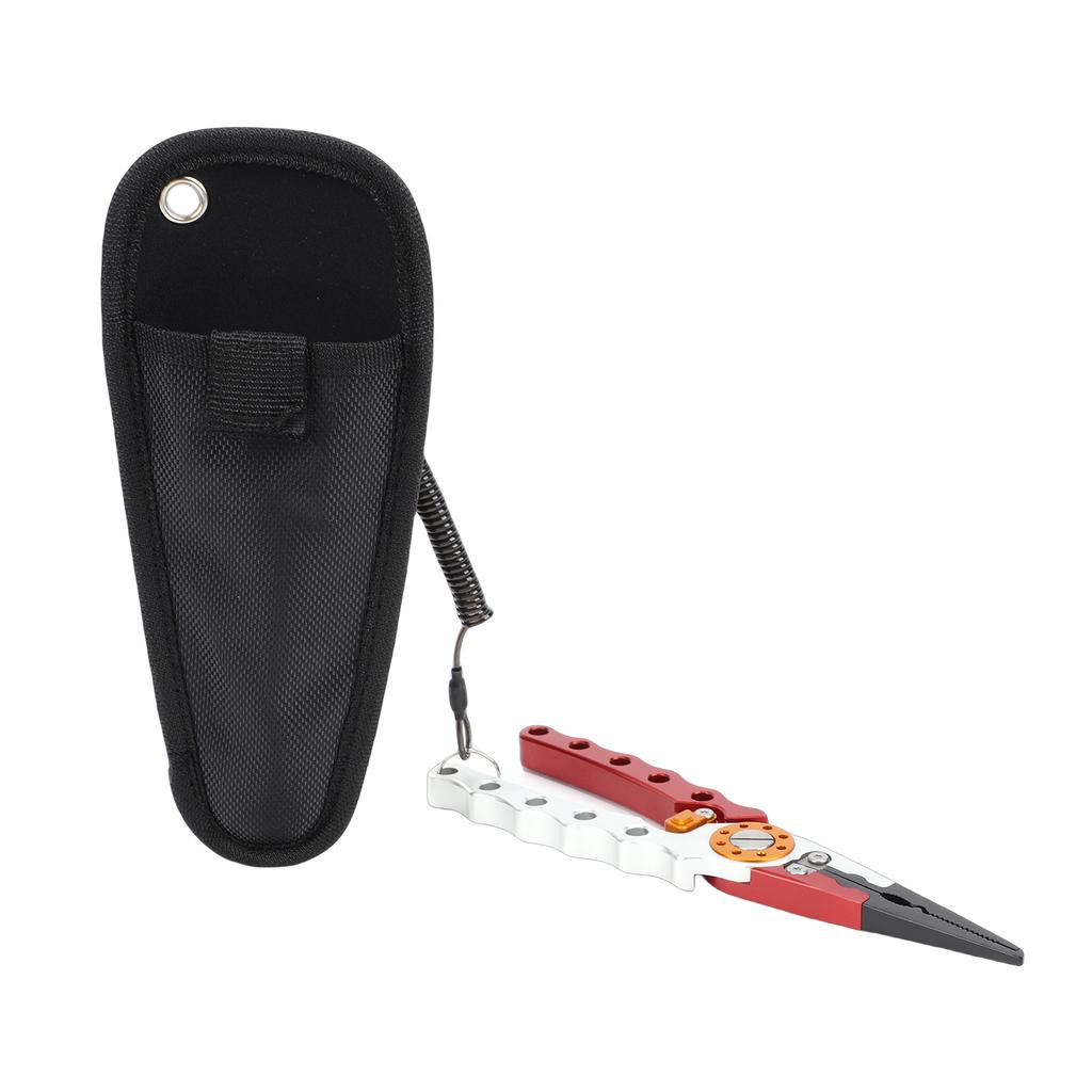 Multifunctional Aluminum Alloy Lure Pliers Fishing Tool with Non-Slip Grip Deep Throat Hook Removal for Anglers Red Silver