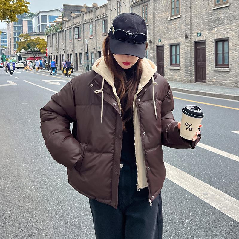 

Поддельная двухпредметная куртка с подкладкой, не требующая смывания, зимняя, из ПУ, новая куртка с подкладкой, короткая, утолщенная куртка с подкладкой, с капюшоном, куртка-хлеб, маленькая куртка L кофейный