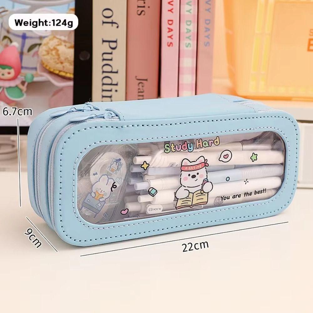 Aesthetic Transparent Pencil Bag Panda Stationery Storage Bag School Office