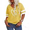 Plus Size 7XL 3D T Shirt Women V Neck Casual Loose Cross Heart Printed Contrast Color Short Sleeve T-Shirts