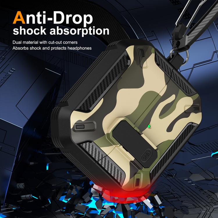 XDcase Camouflage Earbuds Case with Security Lock & Carabiner, Dual‑Material Shock‑Absorb Protective Cover