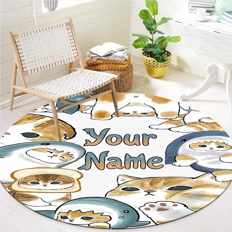 Cat Donut Duo Custom Name Round Area Rug Carpet Rug For Living Room Bedroom Sofa Playroom Decor Nonslip Floor Mat