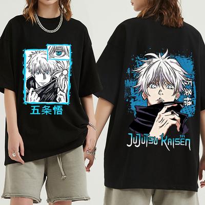 Anime Jujutsu Kaisen Satoru Gojo Grafik baskılı tişört Erkek Kadın Rahat Kısa Kollu Pamuk Yaz Tee Gömlek Büyük Boy Gotik streetwear