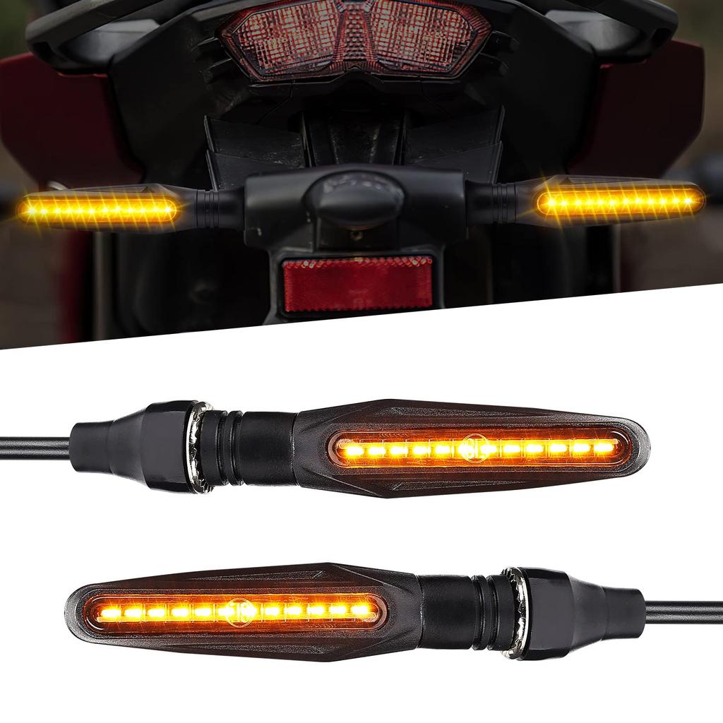 KEMIMOTO Motorcycle Turn Signal, LED Turn Signal, Smoke Lens, Flowing Amber, 12 V, High