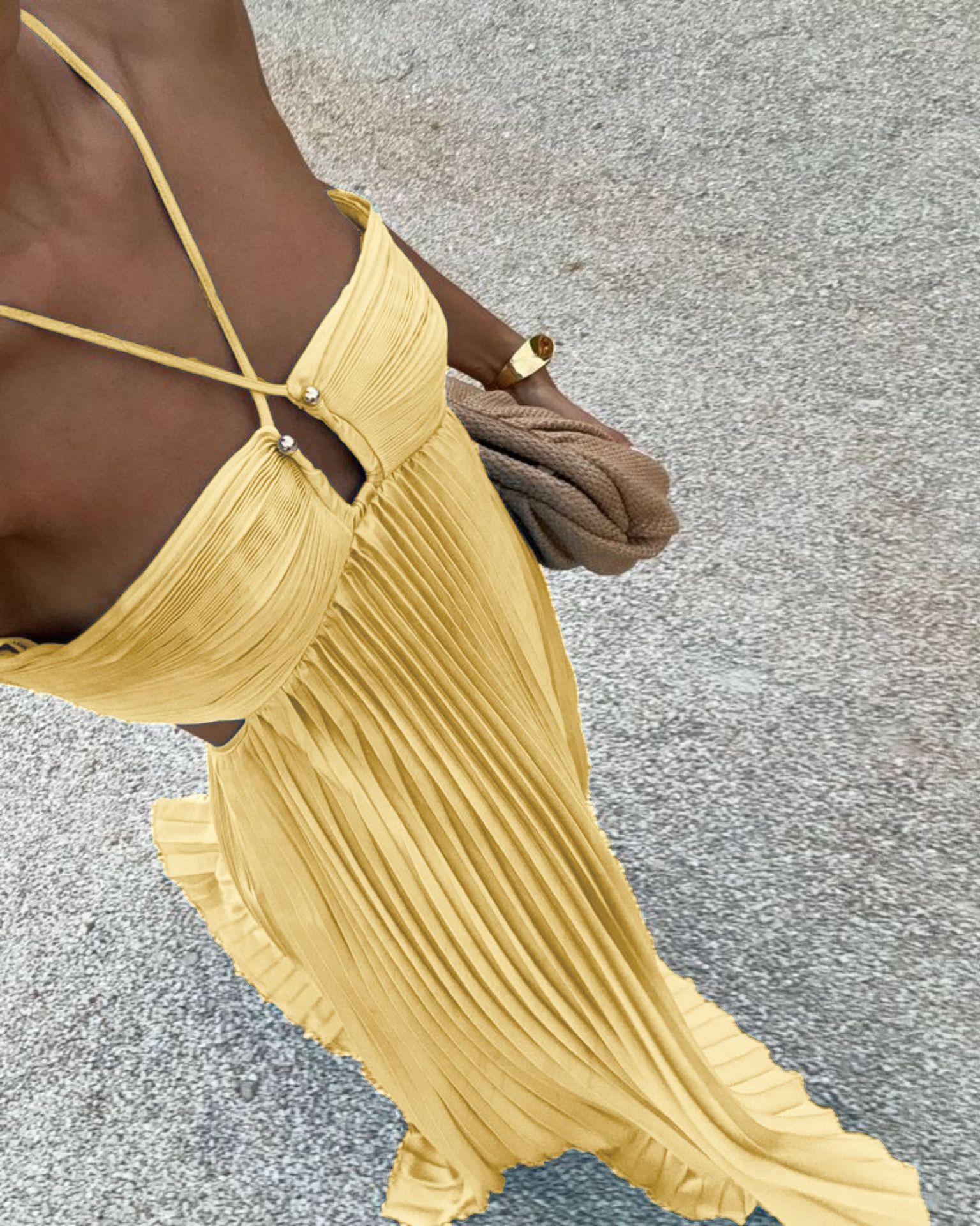 

Женское платье макси без бретелей с оборками и вырезами по бокам на талии, многоярусное S жёлтый