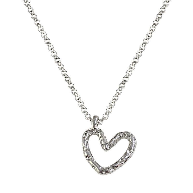 Wrinkled Lava Heart-shaped Necklace with Hollowed Out Heart-shaped Pendant, Collarbone Chain, Niche Design, Temperament