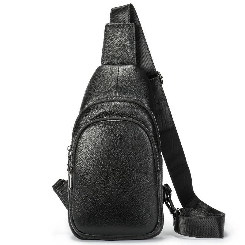 Real leather men's crossbody shoulder bag, fashionable, versatile, casual, portable, breathable, multi pocket chest bag