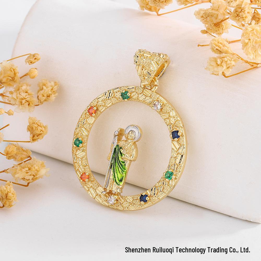 European American Zircon Our Lady Saint Jude Benedict Michael Pendant Necklace