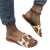 One-word Slippers for Women's New Large-size Leopard Print Rivets, Flat Bottom, and Beach Sandals for Women