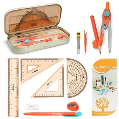 Juego de Reglas para Estudiantes de 12 Piezas, Transportador y Compás de Matemáticas con Regla, Juego de Reglas Triangulares para Materiales de Aula y Escuela