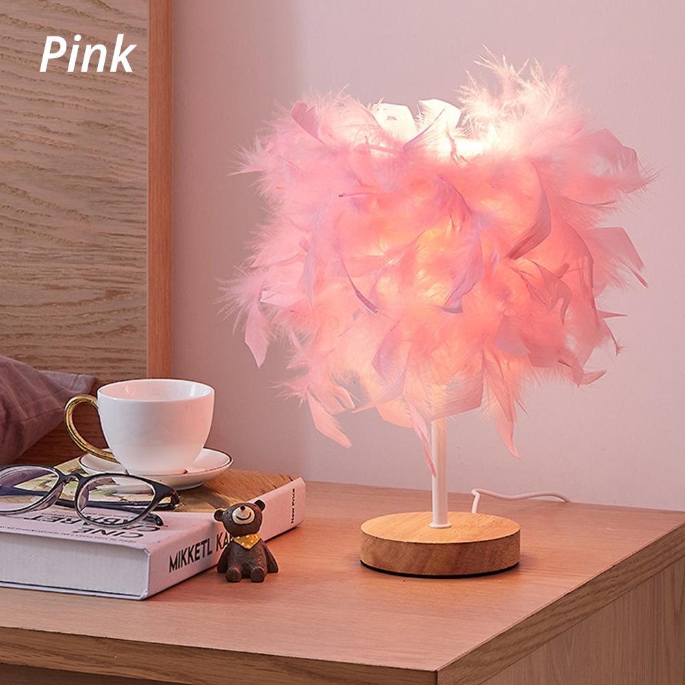 

Светодиодная теплая маленькая настольная лампа, скандинавский романтический креативный перо для свадебной комнаты, красный прикроватный фонарик для спальни для девочек, ночная лампа для чтения розовый