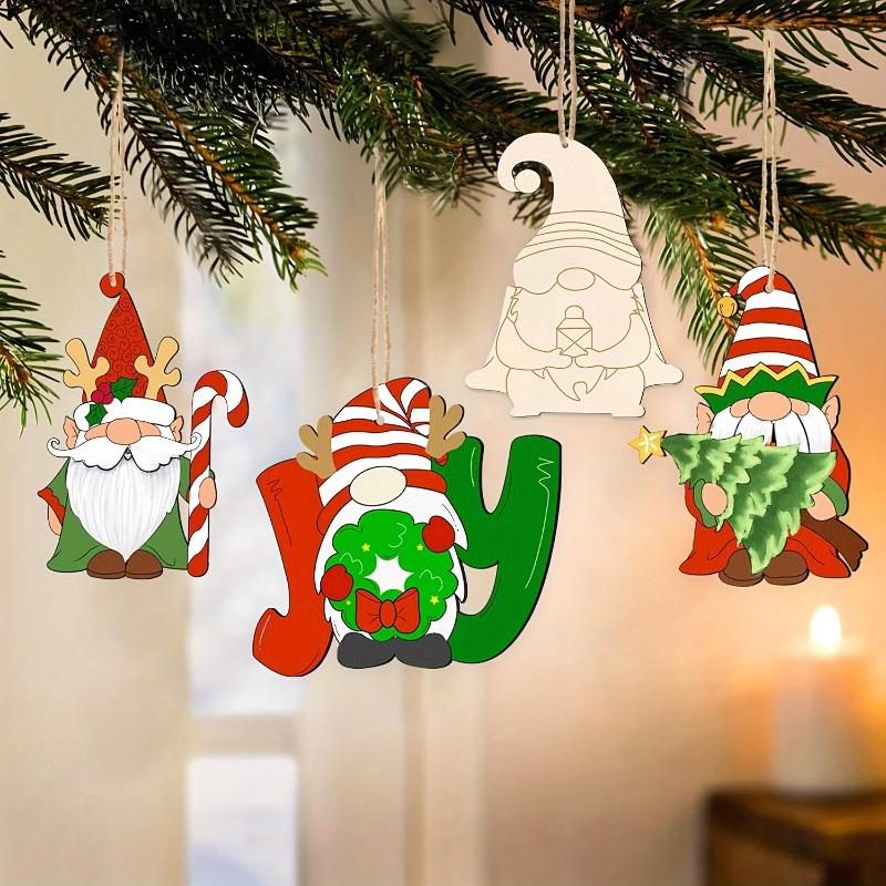 24 Stück Holz-Weihnachtswichtel-Anhänger für den Baum DIY Bastelset mit linierten Zeichnungen Perfekt für die Feiertags-Wohnungsdekoration für Weihnachten