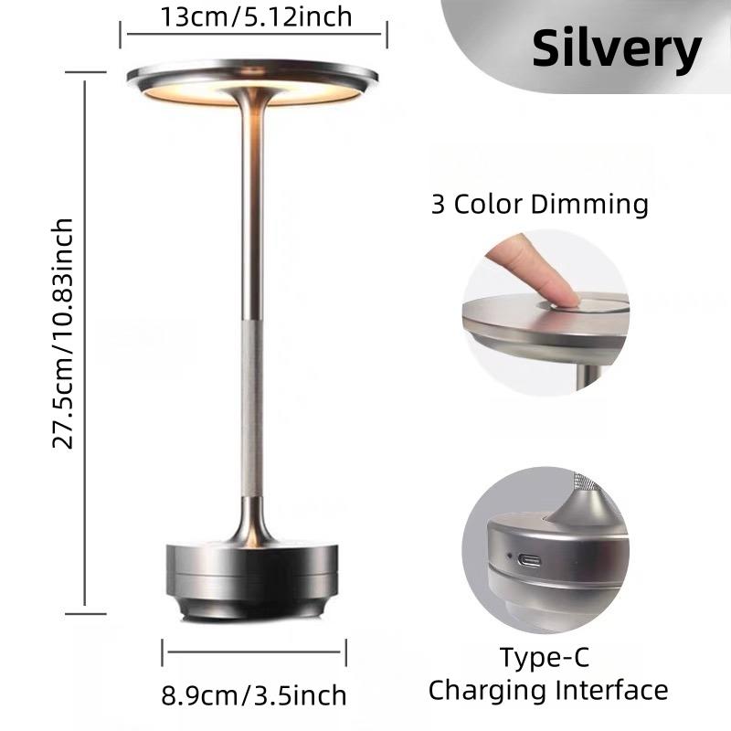1pc Portable LED Table Lamp 3 Color Touch Control 3 Level Brightness USB Rechargeable Metal Texture Office Atmosphere Light