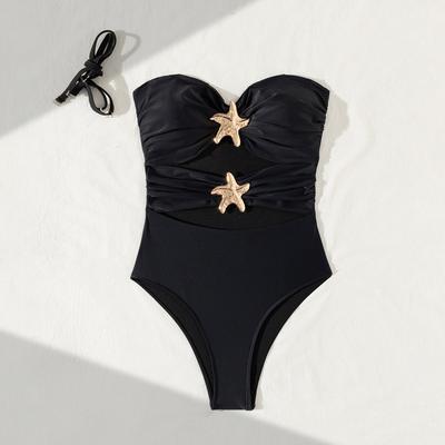 Women Monokini Backless Bathing Suit Starfish Decor Hollow-Out Beachwear Sleeveless Swimsuit Summer Bathing Suit Swimwear Bikini
