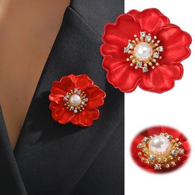 Women Brooch Peony Faux Pearl Decor Anti-slip Shoulder Bag Suit Coat Collar Hat Scarf