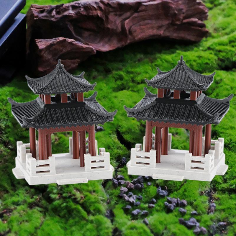 Miniature Chinese Ancient Building Pavilion Classic Mini Landscape Ornaments Garden Decor Courtyard Outdoor Miniature