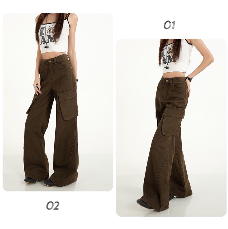 Women's Trendy Cotton Micro-Flare Casual Jeans with Patch Pockets and Deconstructed Design
