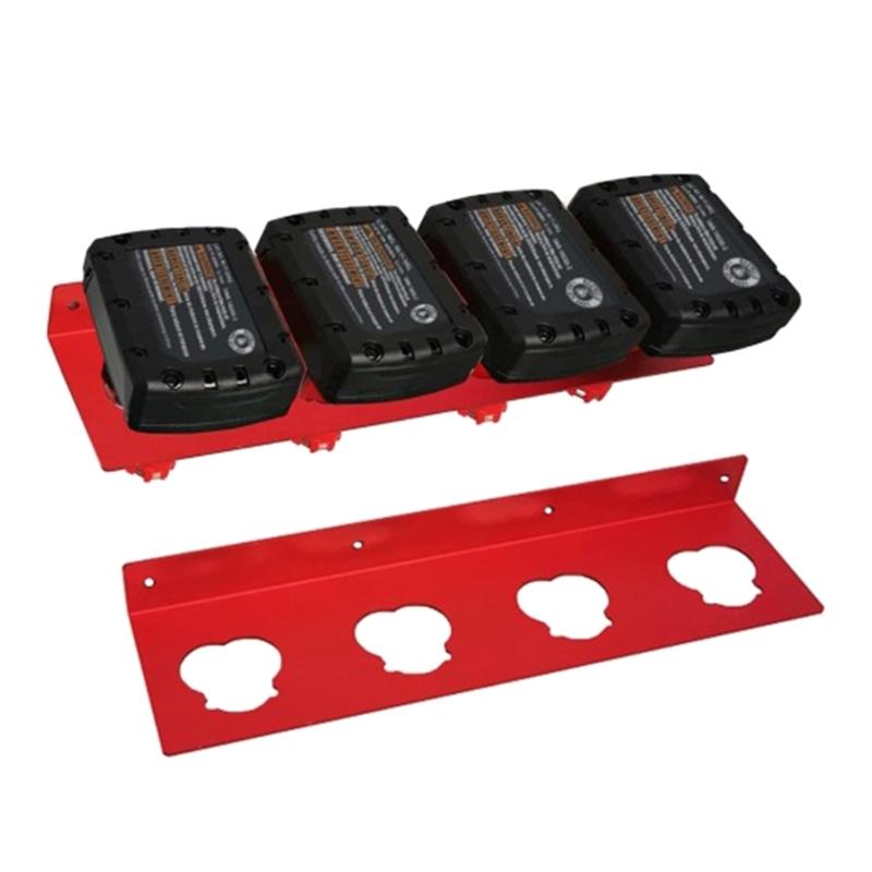4 Slot Drill Battery Holder Wall Mount Battery Storage Rack for 4Pcs Batteries Iron Battery Holder Organizers Bracket