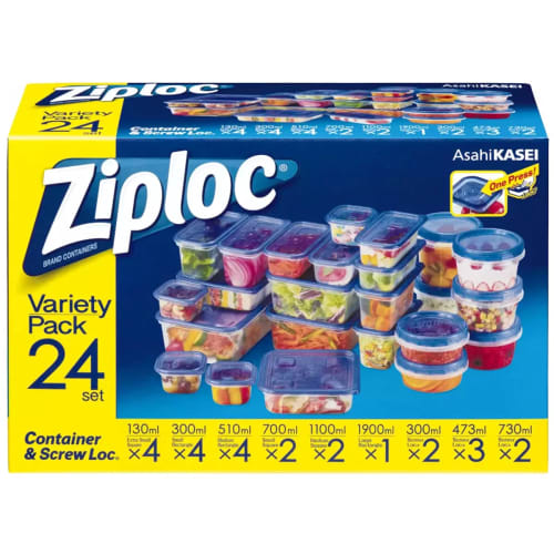 Ziploc Containers, 9 Types, 24-Pack, Plastic