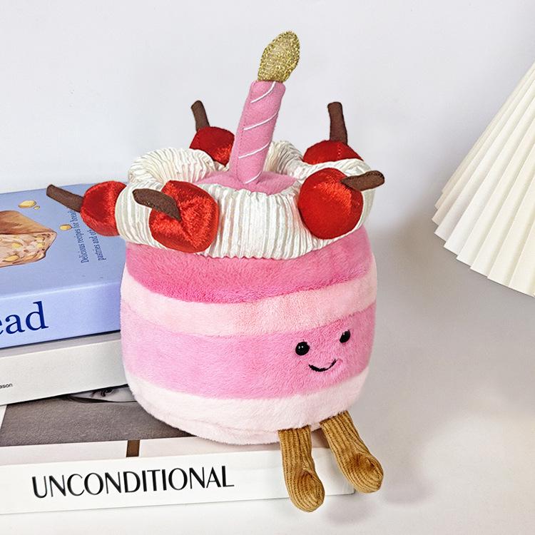 Fun Cherry Birthday Cake Plush Toy Simulation Food Doll Cute Dessert Pillow Birthday Gift for Friends Kids