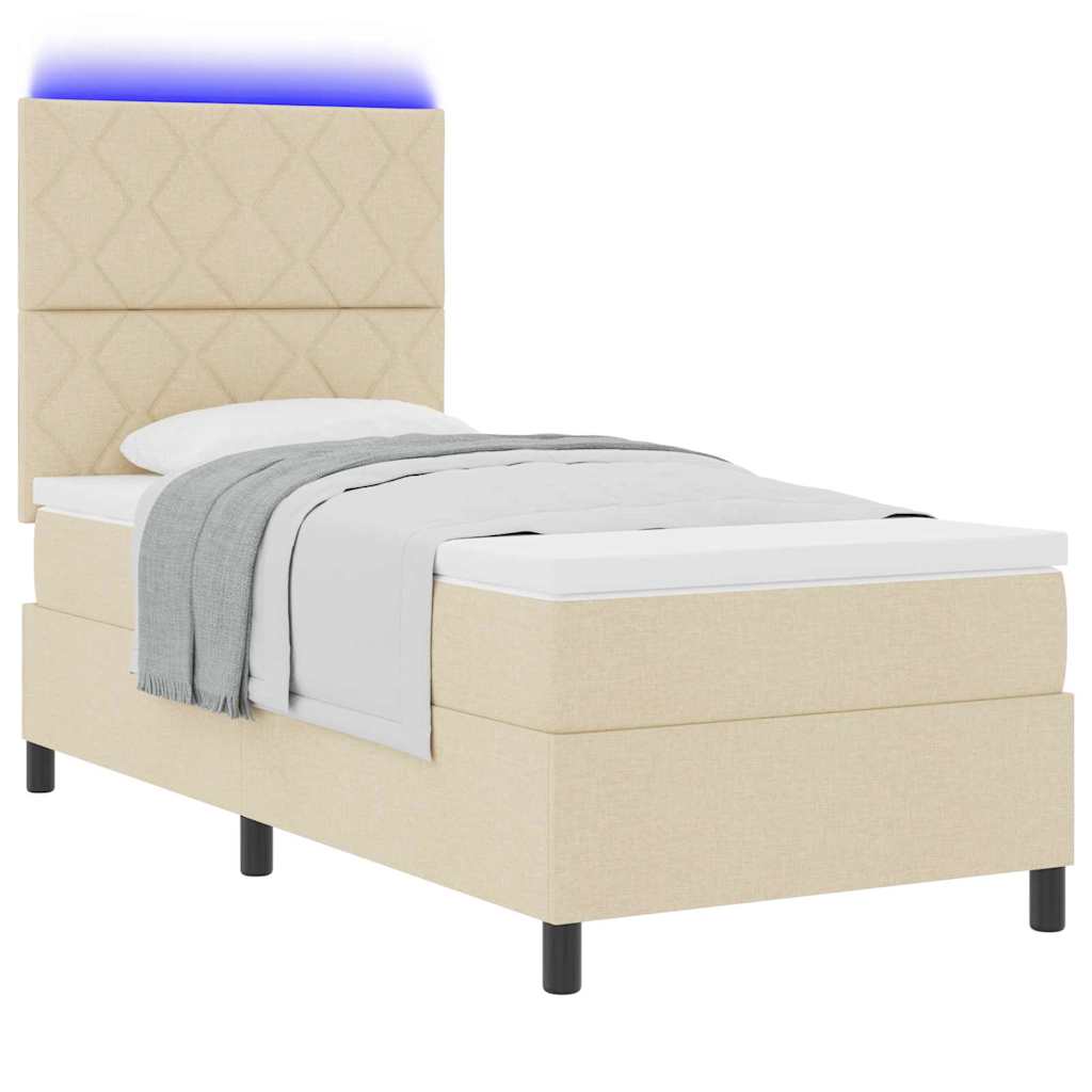 Boxspring Bed with LED Light Strips Cream 90 X 200 Cm Fabric