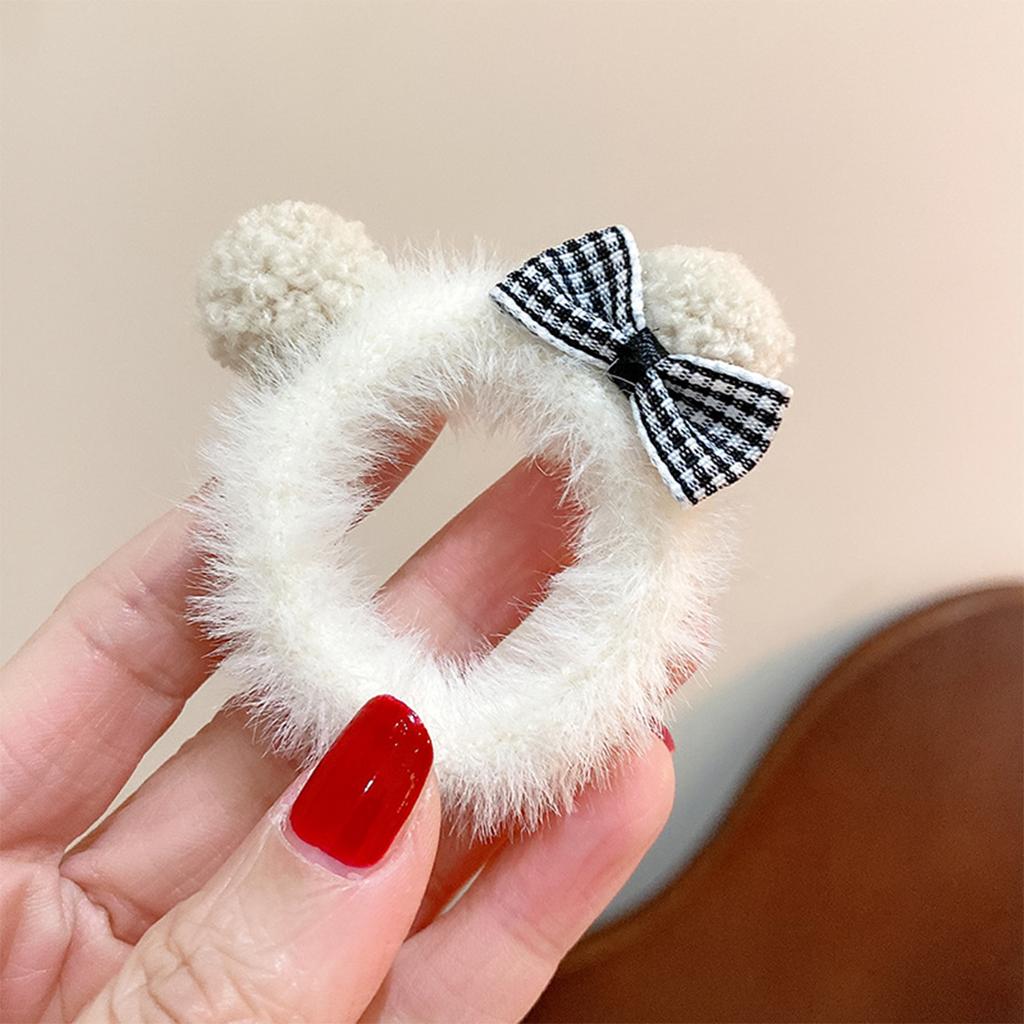 9pcs Autumn Winter Plush Teddy Furball Bow Hair Loop Hair Accessories Are Suitable for Women To Wear