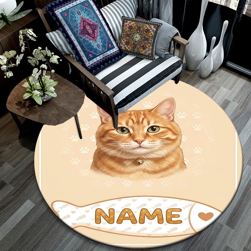 Custom Name,Cat Fish Label Portrait pattern round rug,Carpet Rug for Living Room Bedroom Playroom ,Non-slip Floor Mat,Holiday Gifts and Birthday Gifts