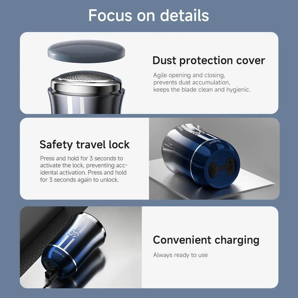 DOCO Mini Electric Shaver Portable Razor Man Travel Office Wet And Dry USB Rechargeable Type-C Charging