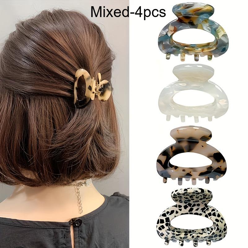 

4 шт. Элегантные овальные зажимы для волос Мраморный узор Ацетатные заколки-коготки Черепаховый окрас Дополнения для прически Полу-пучок Новогодний подарок