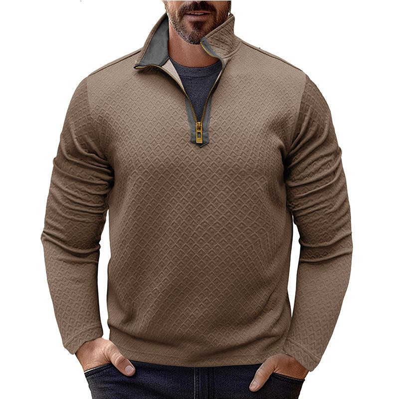 New Men's Long-sleeved Stand-collar Sweatshirt Loose and Versatile Zipper Henry Casual Fashion Top