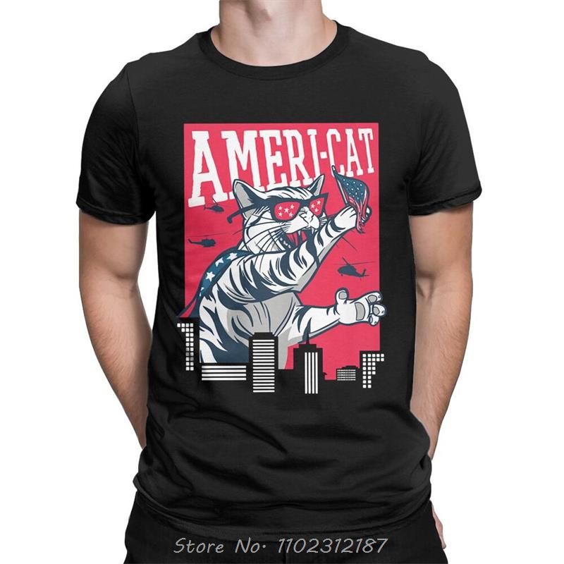 Funny Catzilla Japan Cat Kitten Lover Men T Shirt Male Casual Tees Summer Oversized Tshirt Harajuku Shirt Men Cotton T-shirt