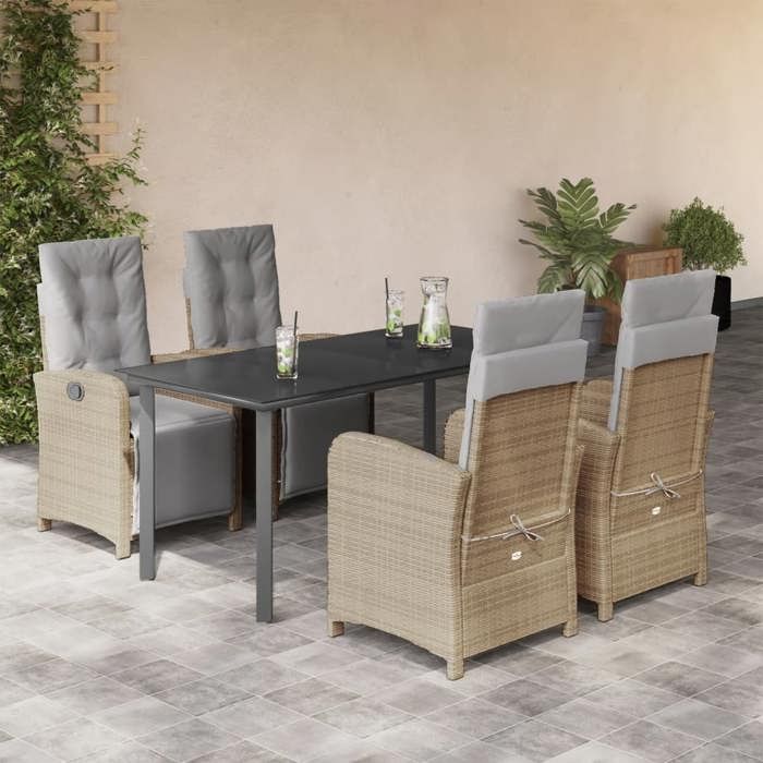 VidaXL Ensemble à Manger de Jardin avec Coussins 5 pcs, Table et Chaises avec Dossier et Repose-pied Réglables, Meubles 3212594