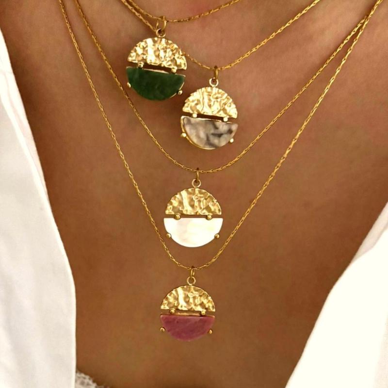French Inspired Adjustable Round Pendant Necklace Elegant Stainless Steel Lightweight Chain For Women Gift Layering Jewelry