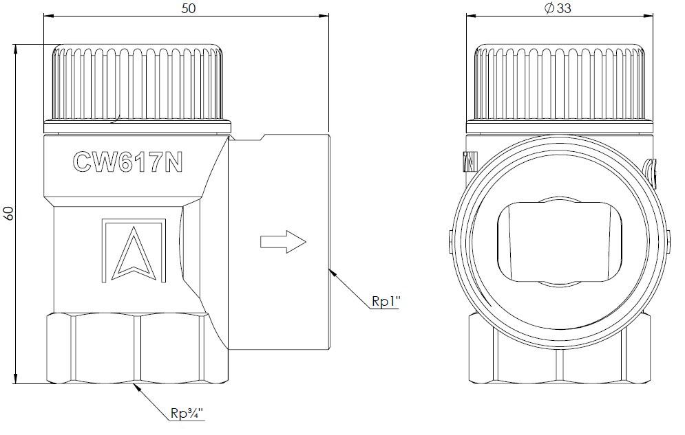 MS Safety Valve 3/4 Inch X 1 Inch, 1.5 Bar for Central Heating Installations