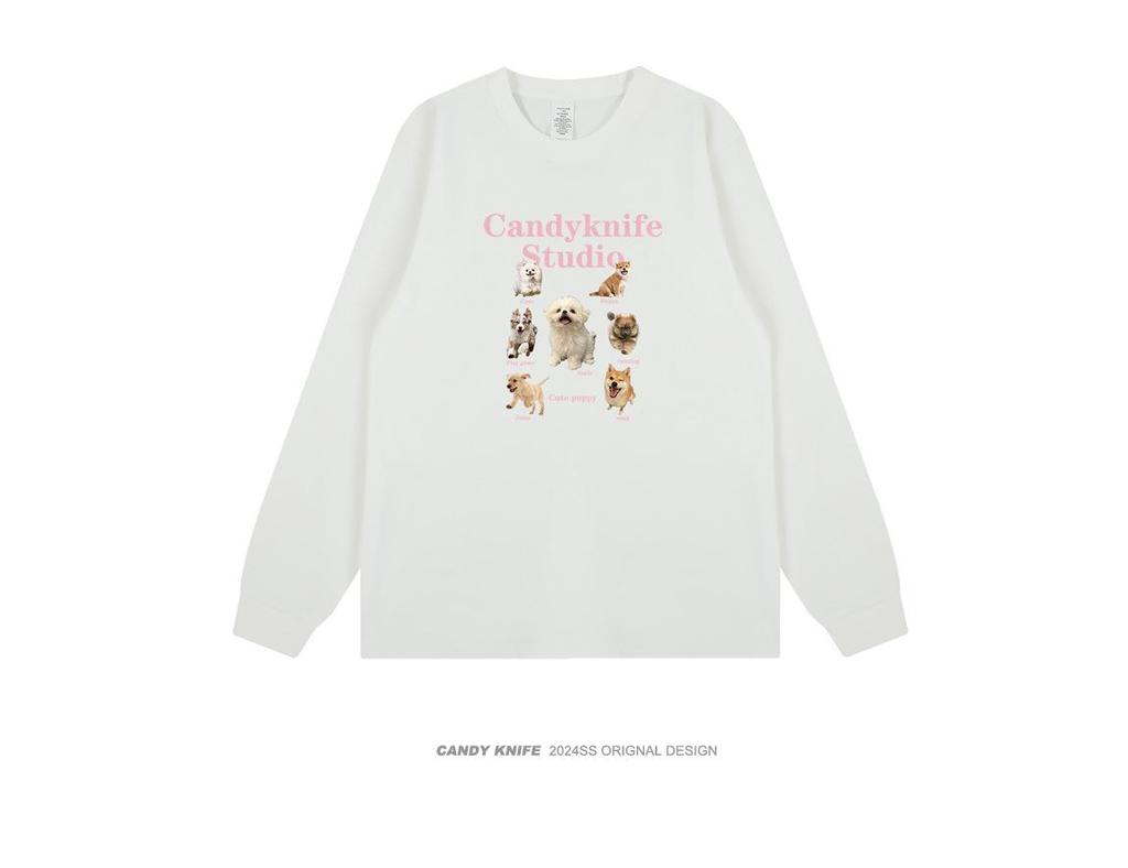 Trendy Retro Puppy Print Korean Style Long Sleeve T-Shirt
