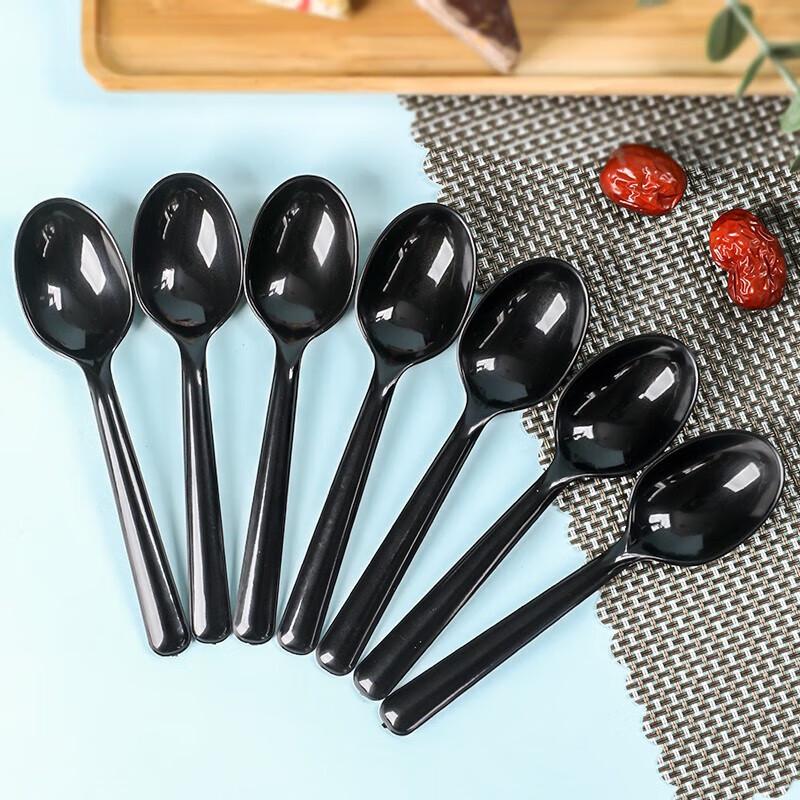 Individually Wrapped Black Disposable Plastic Spoons, 80 Count