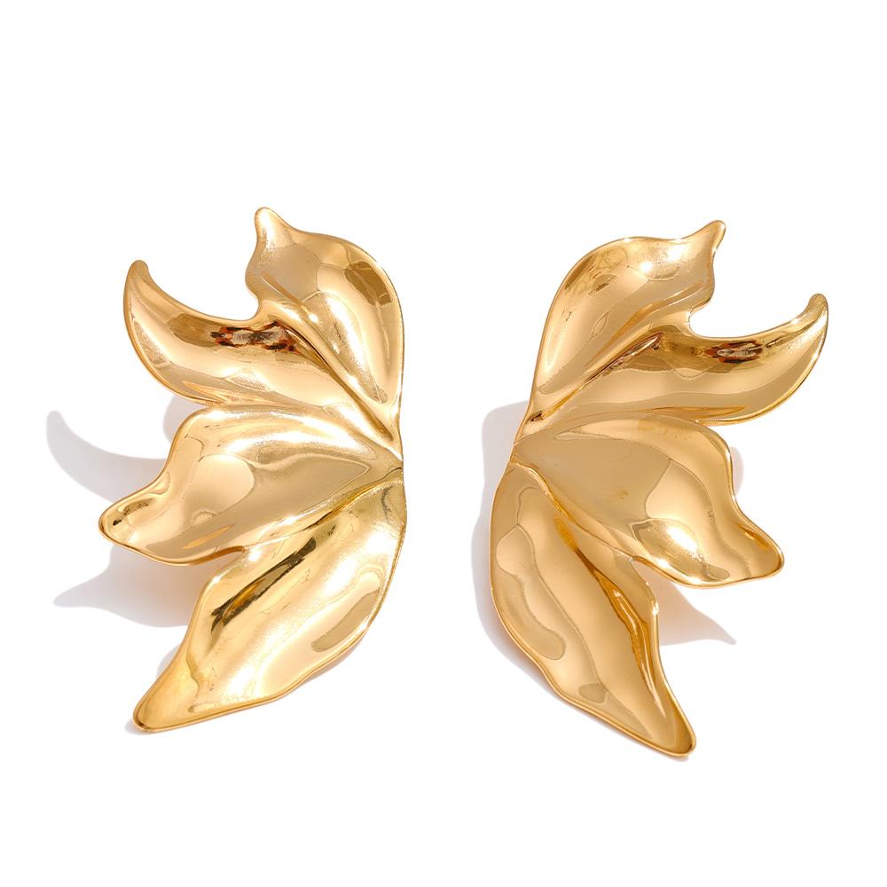 

Yhpup Stainless Steel Metal Flower Stud Earrings Waterproof 18K Golden PVD Plated Trendy Statement Europe Jewelry